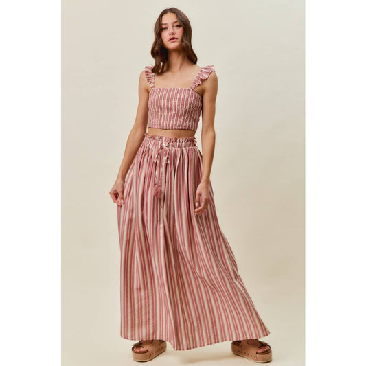 Rose Stripe Smocked Two-Piece Maxi Set