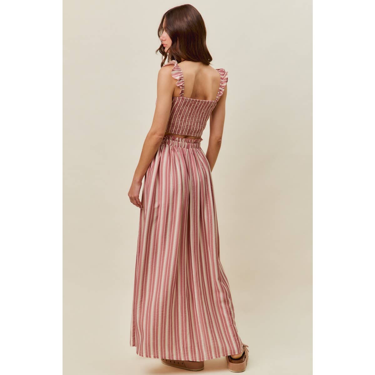 Rose Stripe Smocked Two-Piece Maxi Set