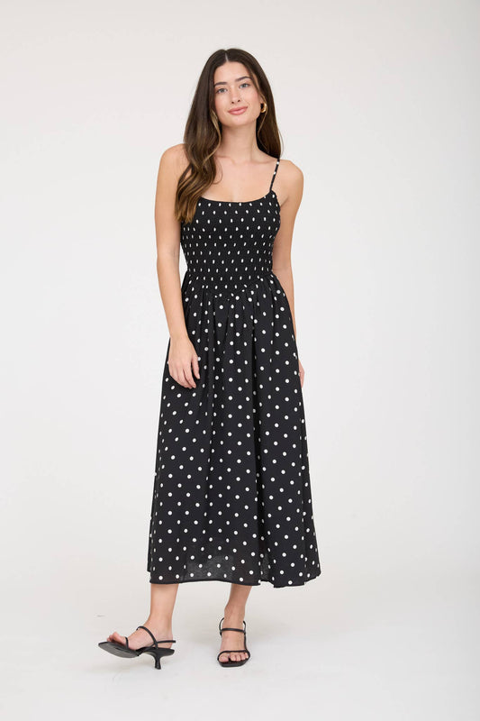 Midnight in Paris Polka Dot Midi Dress