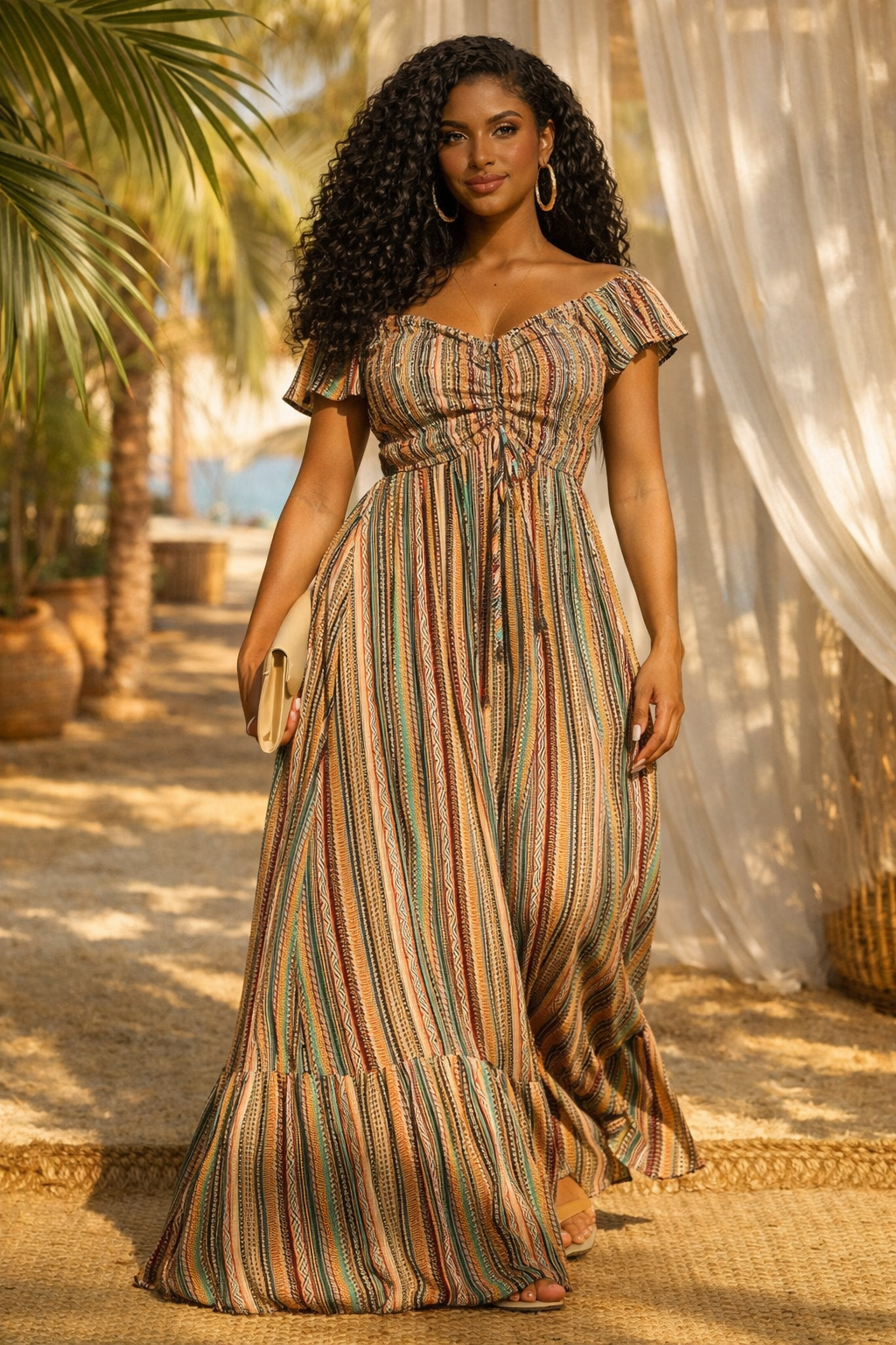 The Isla Smocked Off-Shoulder Maxi Dress Small