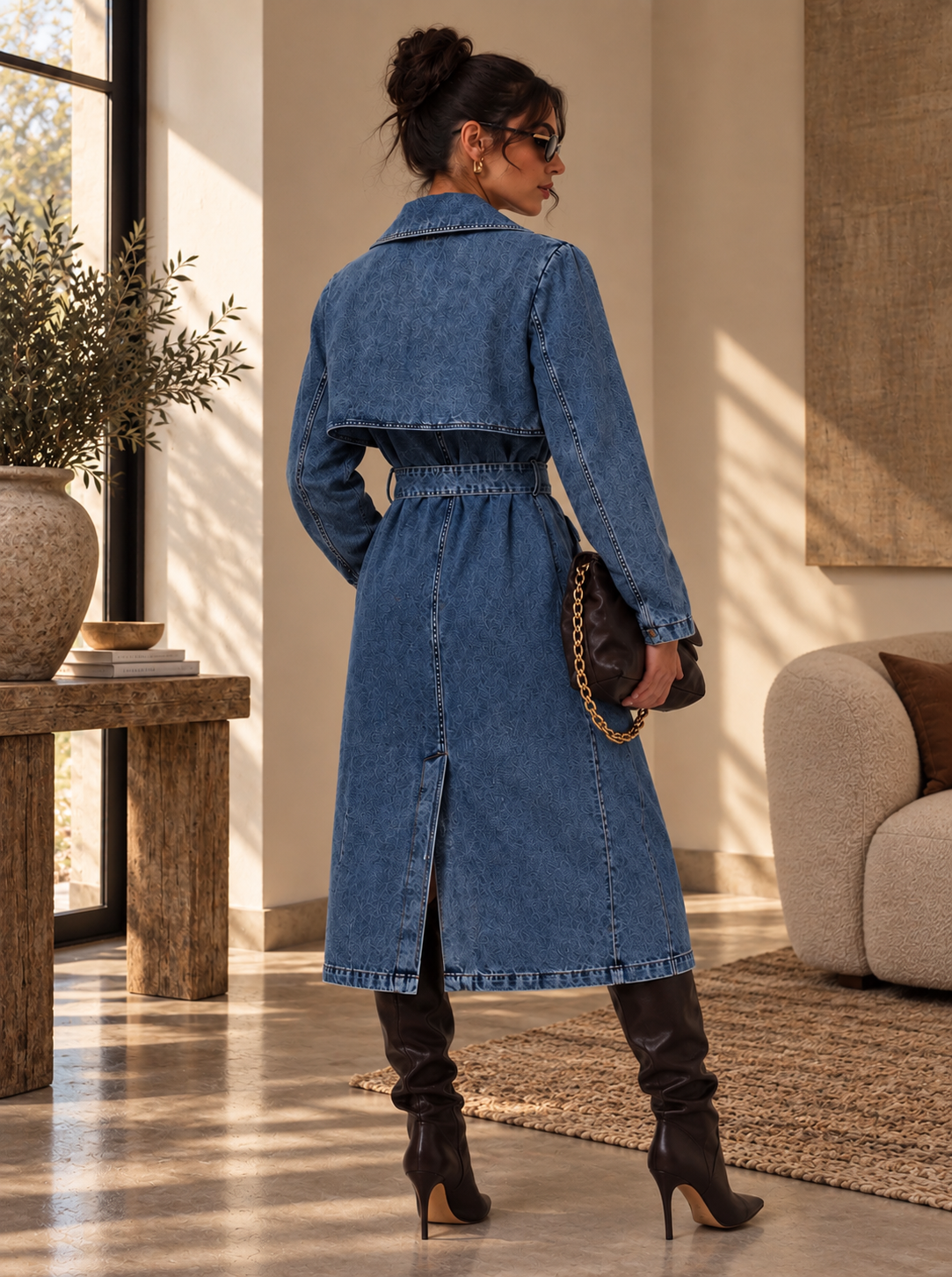 Aspen Denim Faux Fur Trench Coat