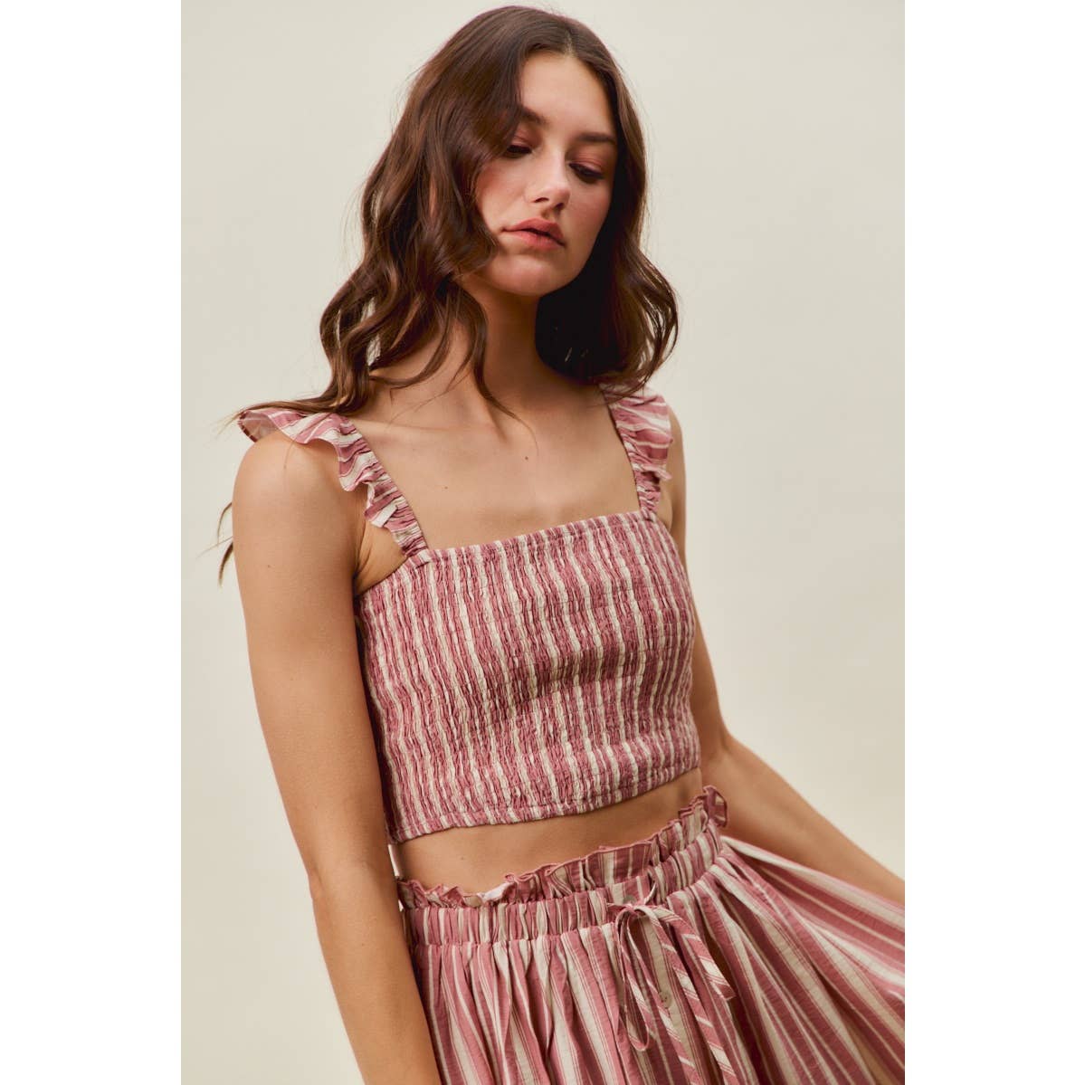 Rose Stripe Smocked Two-Piece Maxi Set