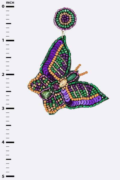 Mardi Gras Butterfly Beaded Earrings