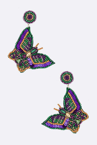 Mardi Gras Butterfly Beaded Earrings