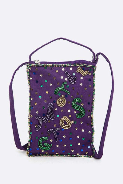 Mardi Gras Beaded Crossbody Swing Bag