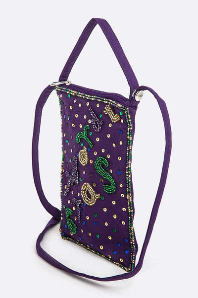 Mardi Gras Beaded Crossbody Swing Bag