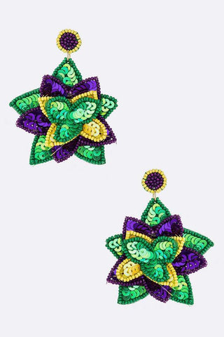 Mardi Gras Flower Earrings