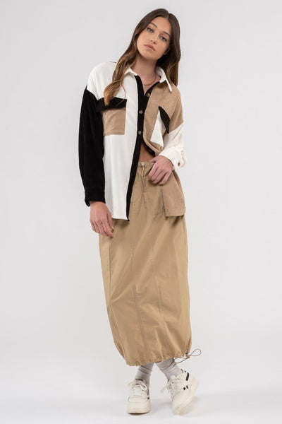 Color Block Drop Shoulder Shacket [black multi]