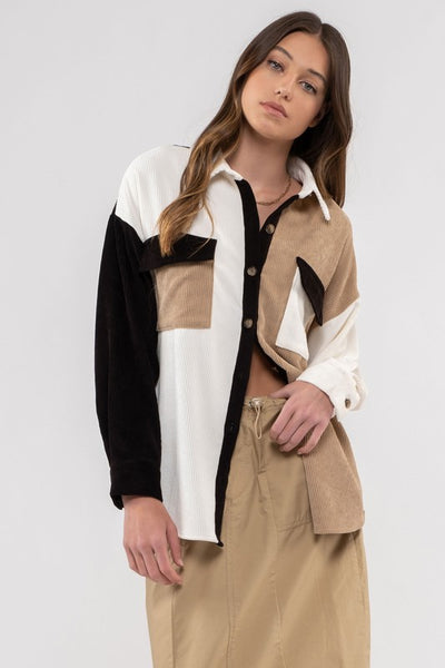 Color Block Drop Shoulder Shacket [black multi]