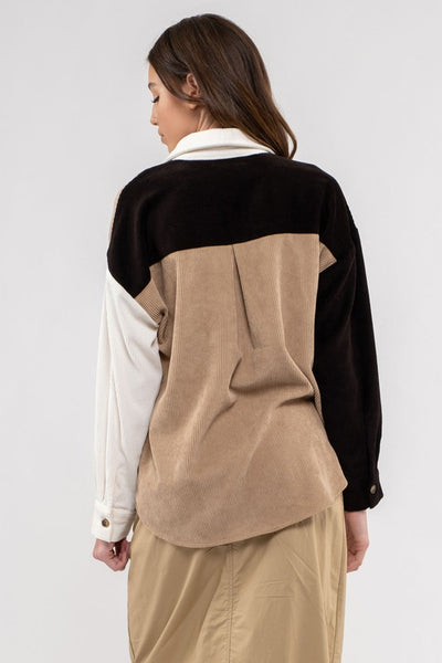 Color Block Drop Shoulder Shacket [black multi]