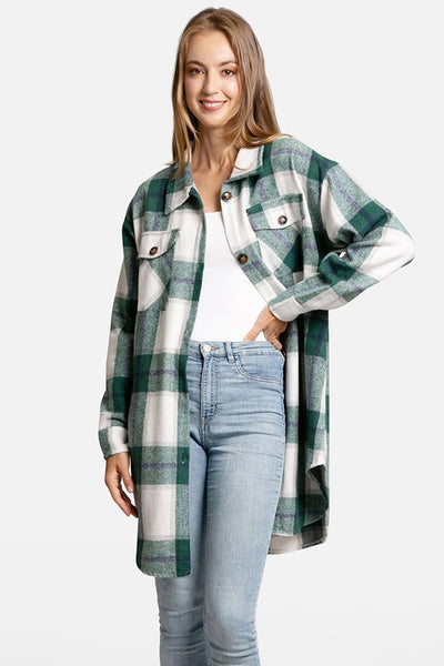 Plaid Long Shacket [green]