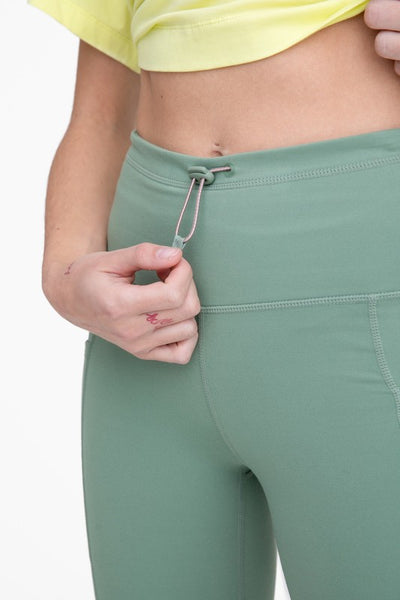 Green -Adjustable Bungee Waist Hiking Leggings