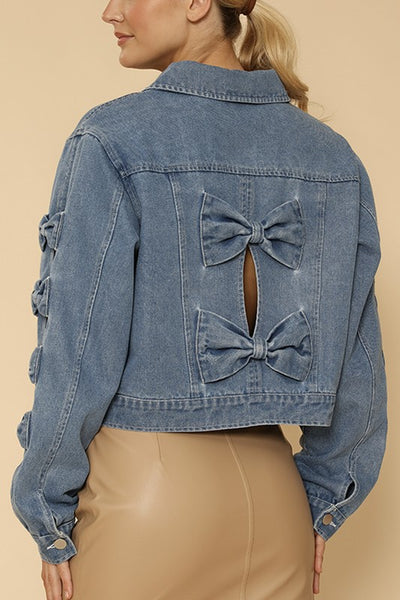 Cropped Bow Denim Jacket