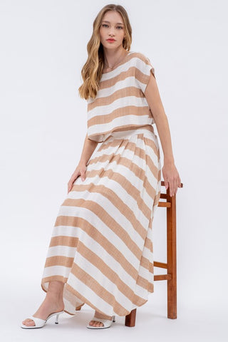 Stripe Handkerchief Midi Skirt [brown]