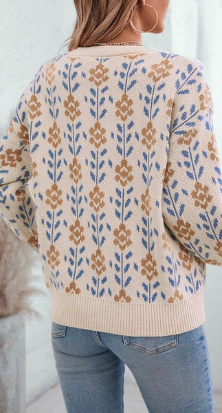 Floral Knit Sweater [camel and cream]