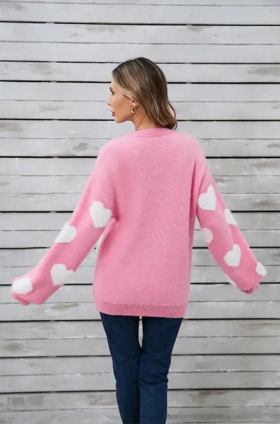 Fuzzy knit heart sweater [pink]