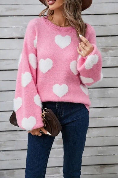 Fuzzy knit heart sweater [pink]