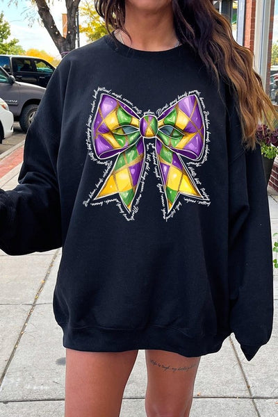 Mardi Gras Coquette Bow Graphic Sweatshirt