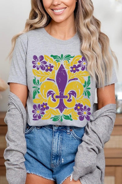 Boho Fleur De Lis Mardi Gras Graphic Tee