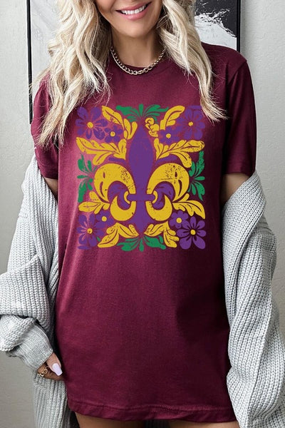 Boho Fleur De Lis Mardi Gras Graphic Tee