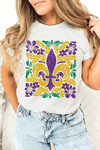 Boho Fleur De Lis Mardi Gras Graphic Tee