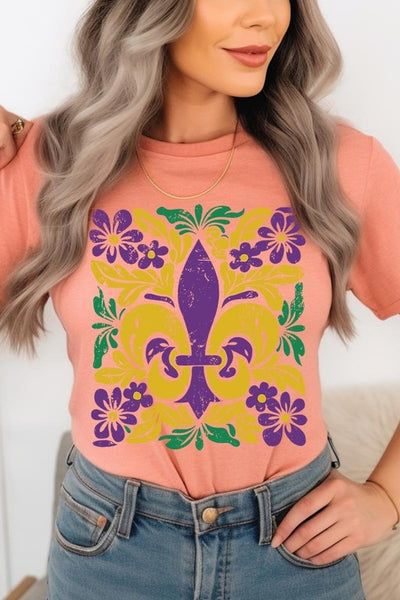 Boho Fleur De Lis Mardi Gras Graphic Tee