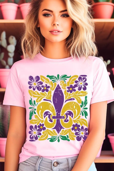 Boho Fleur De Lis Mardi Gras Graphic Tee