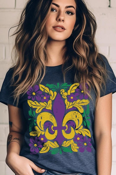 Boho Fleur De Lis Mardi Gras Graphic Tee