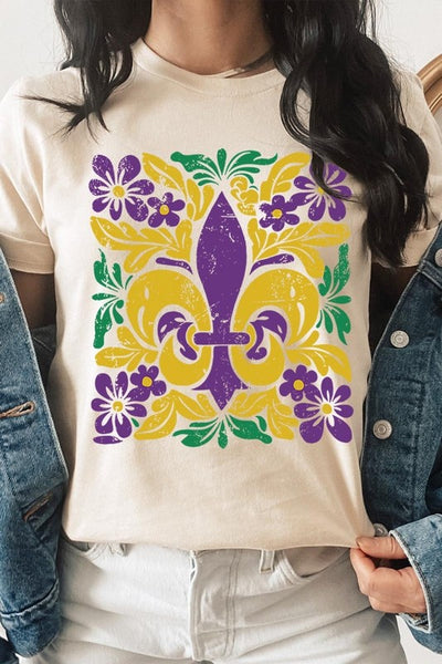 Boho Fleur De Lis Mardi Gras Graphic Tee