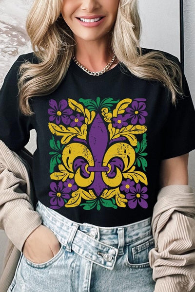 Boho Fleur De Lis Mardi Gras Graphic Tee