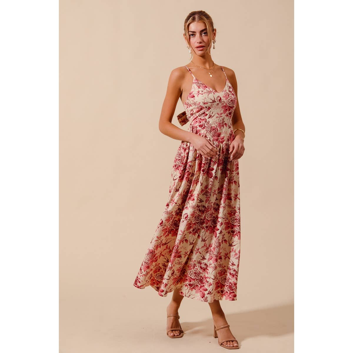 Rosé Garden Midi Dress