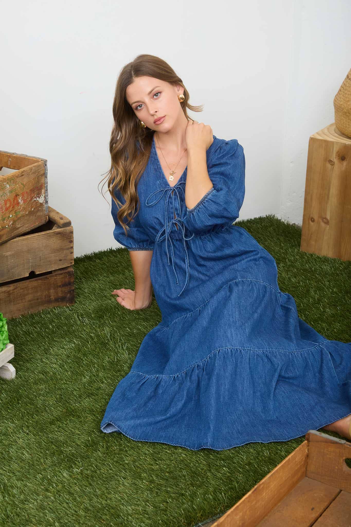 Everyday Denim Tiered Midi Dress