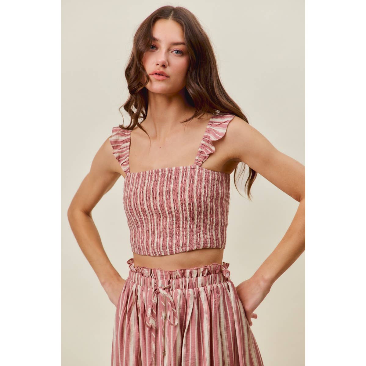 Rose Stripe Smocked Two-Piece Maxi Set