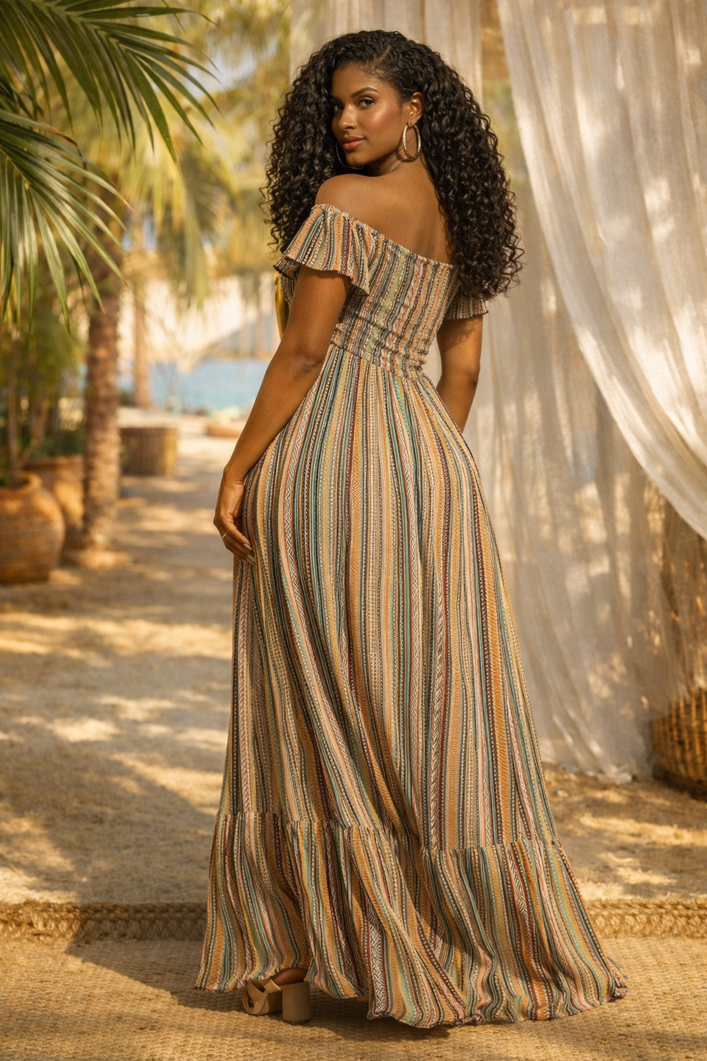smocked off the shoulder dress The Isla Smocked Off-Shoulder Maxi Dress Small