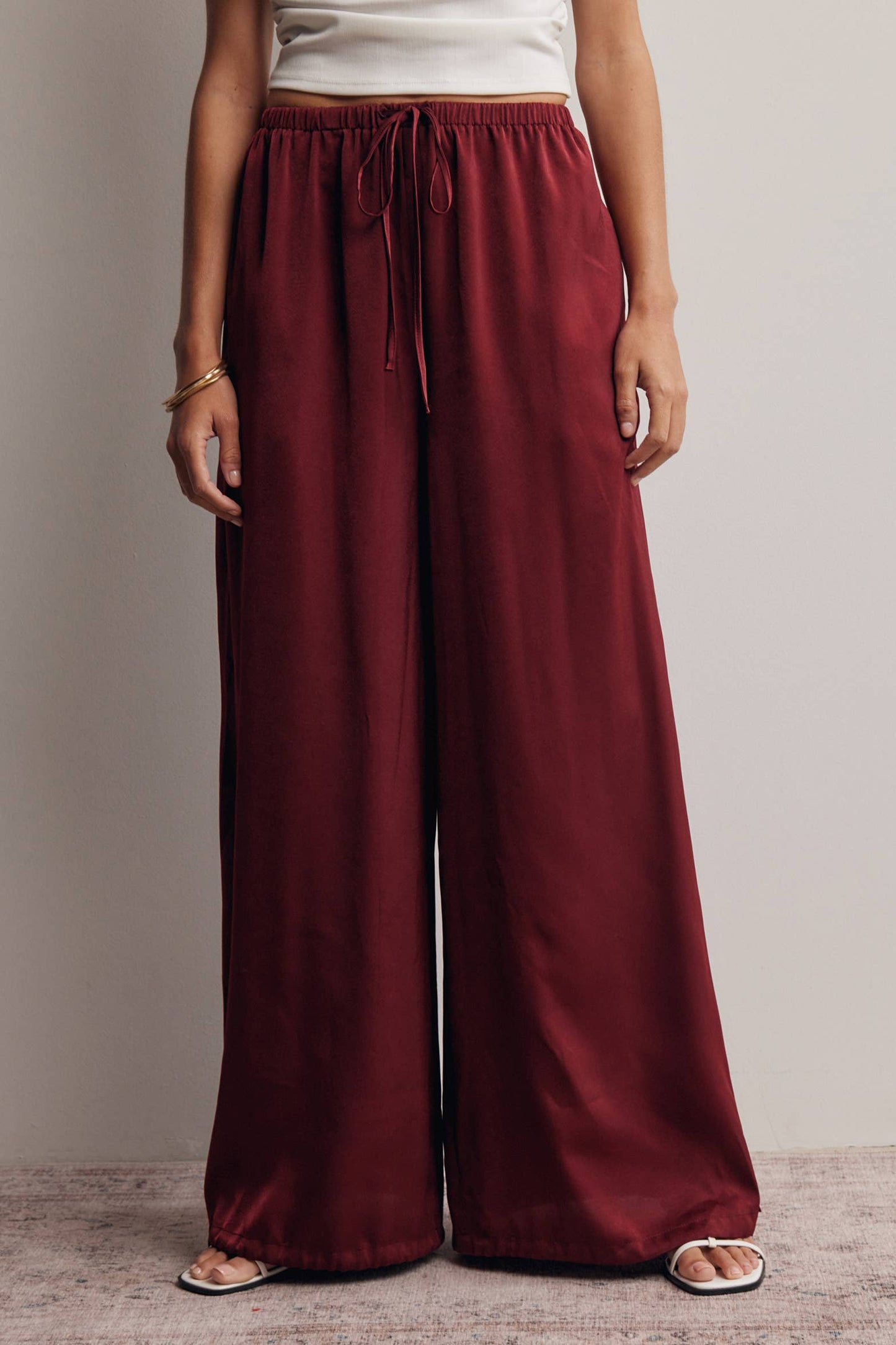 Bordeaux convertible wide-leg pants