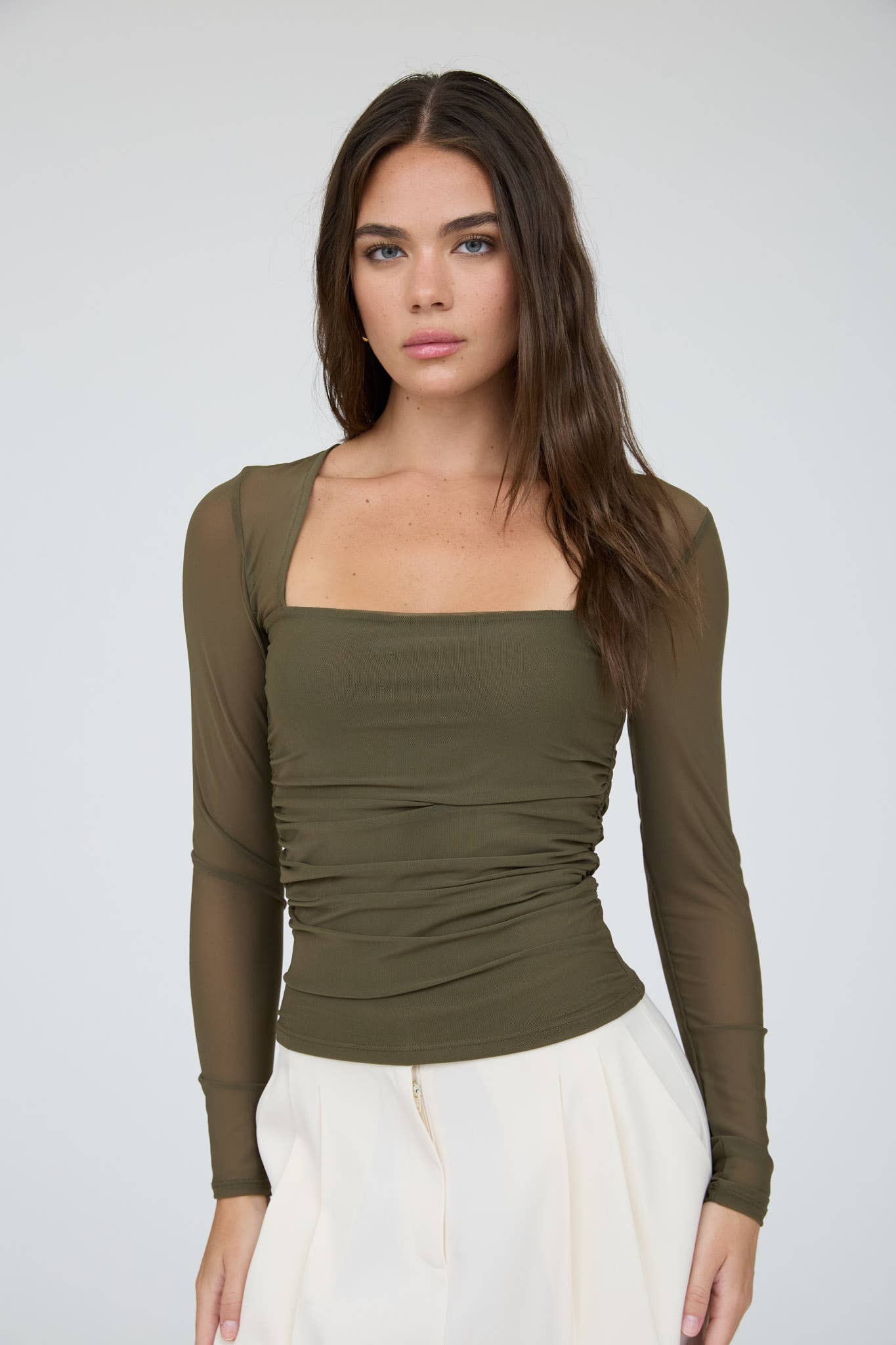 After Hours Ruched Mesh Top [bordeaux]