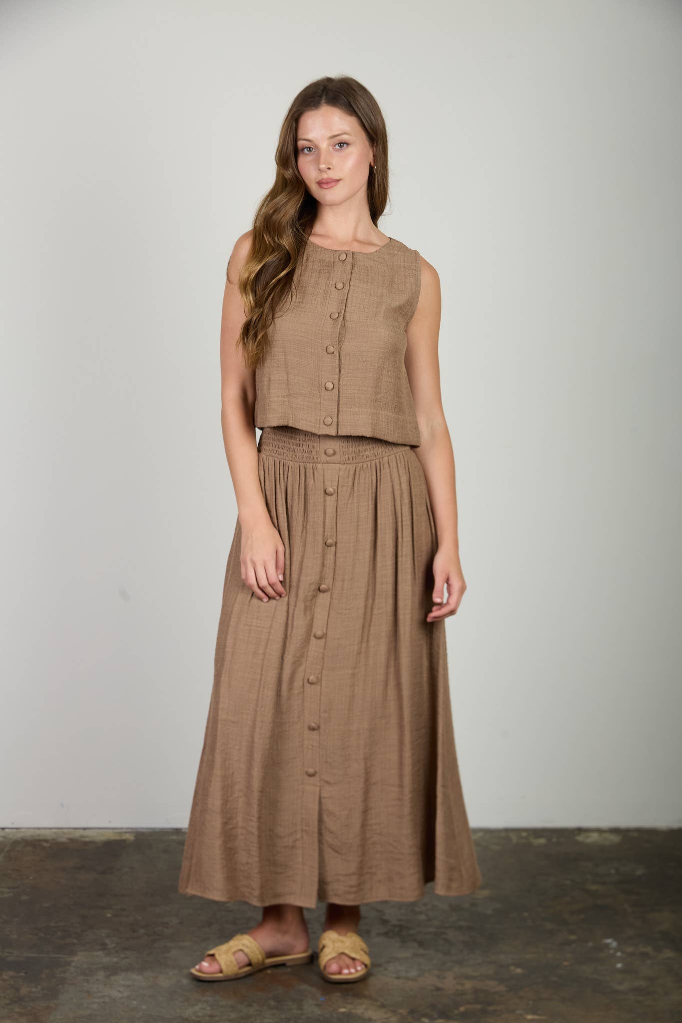 Ruffle Waist Midi Skirt