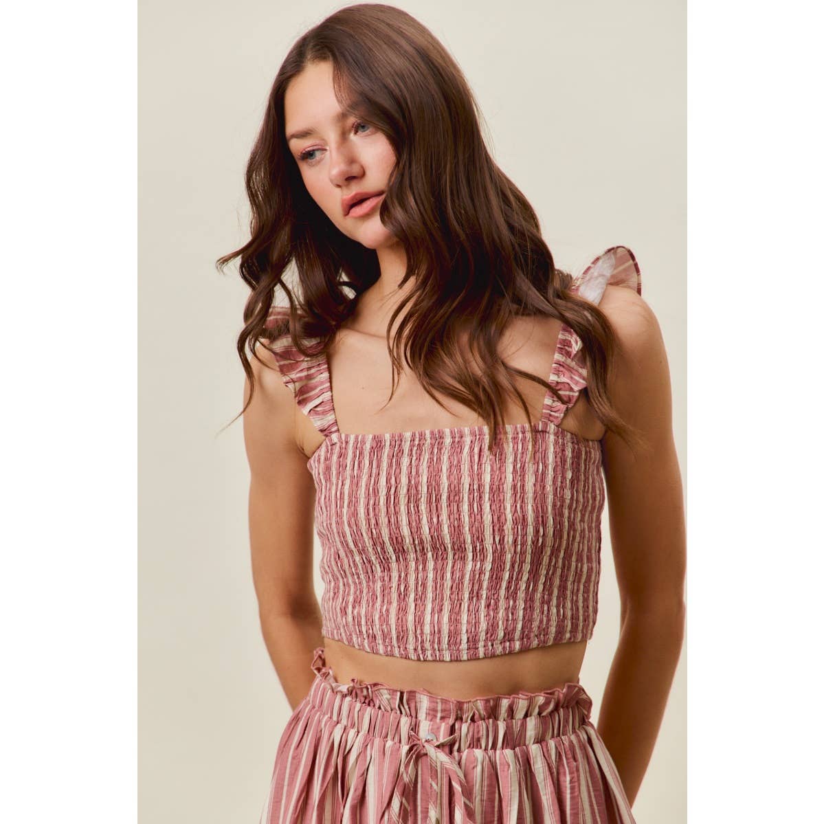 Rose Stripe Smocked Two-Piece Maxi Set