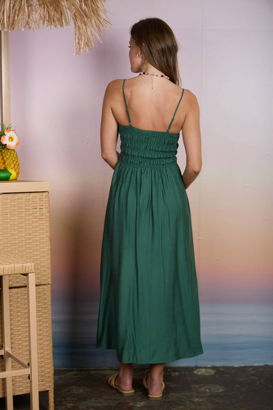 Easy Elegance Shirred Midi Dress [kelly green]