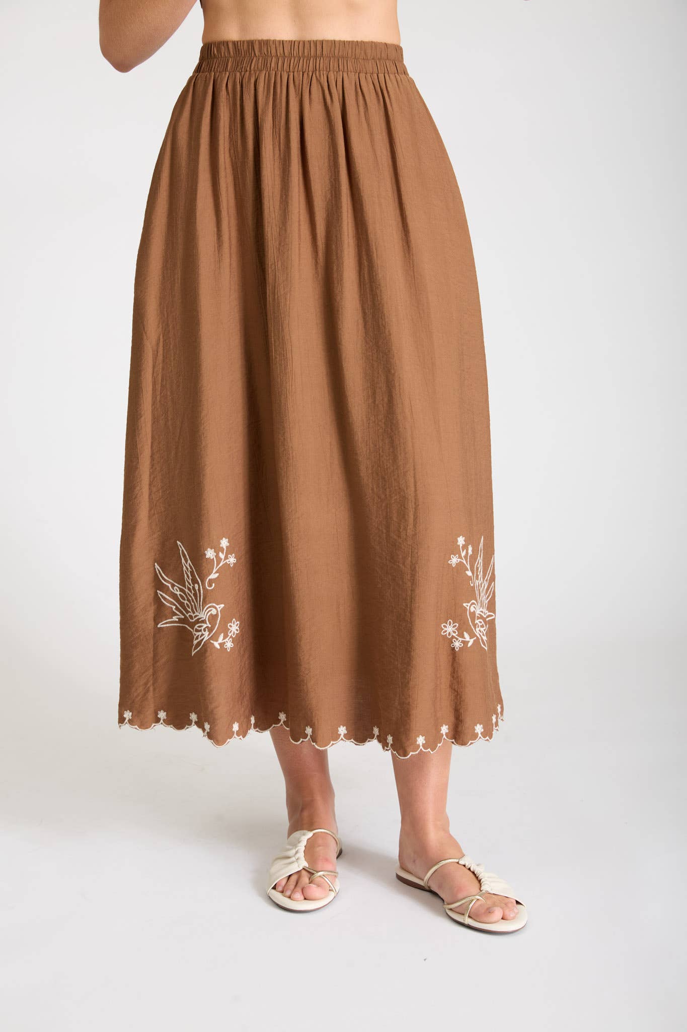 Birdsong Embroidered Midi Skirt