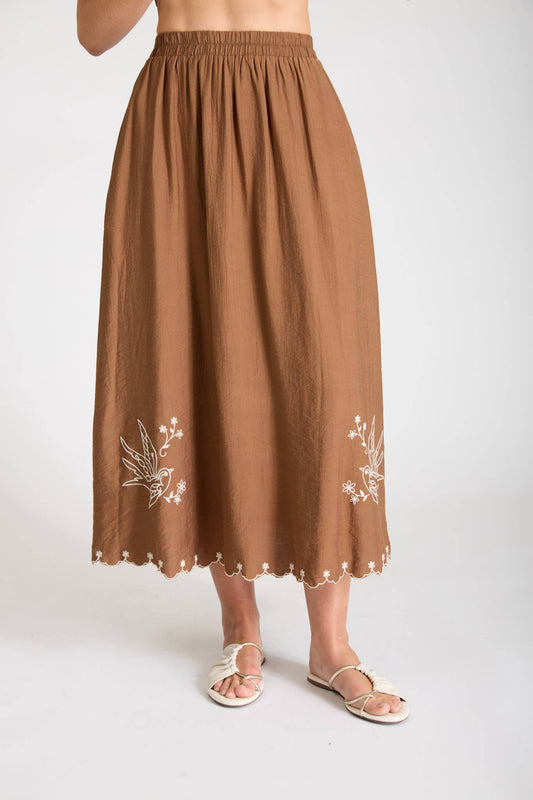 Birdsong Embroidered Midi Skirt