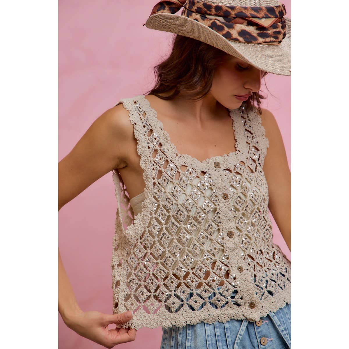 Golden Hour Crochet Sequin Vest