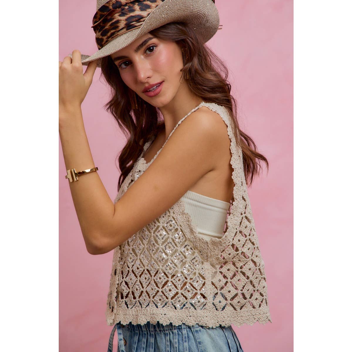 Golden Hour Crochet Sequin Vest