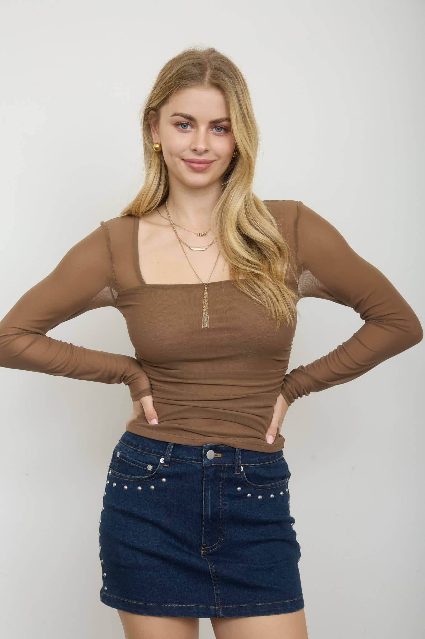 After Hours Ruched Mesh Top [bordeaux]