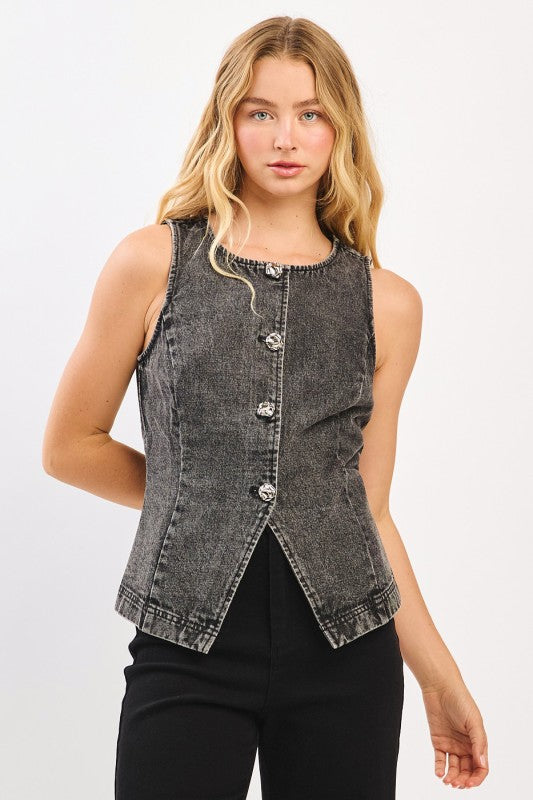 Lina Sleeveless Denim Vest [black]