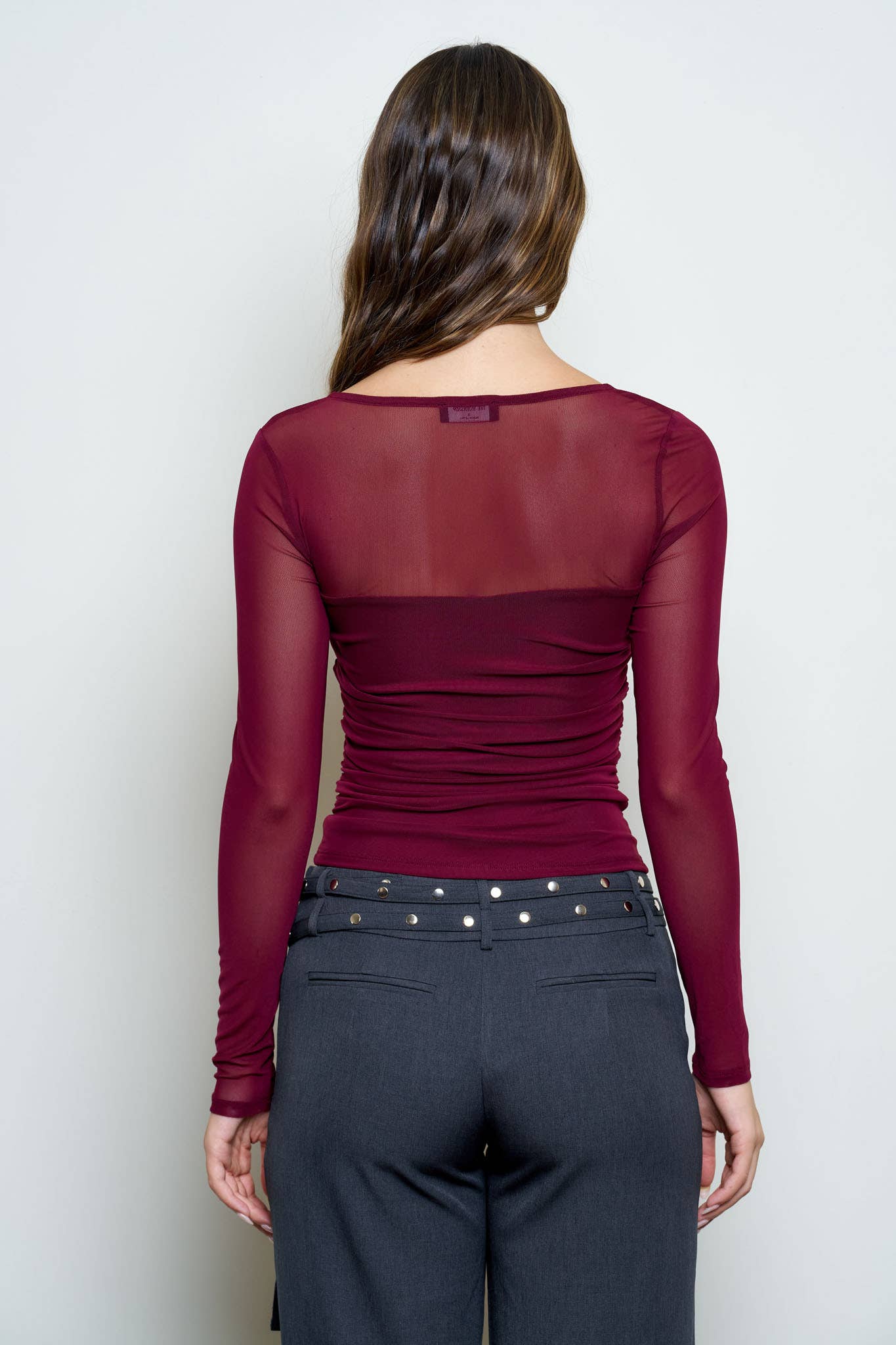 After Hours Ruched Mesh Top [bordeaux]