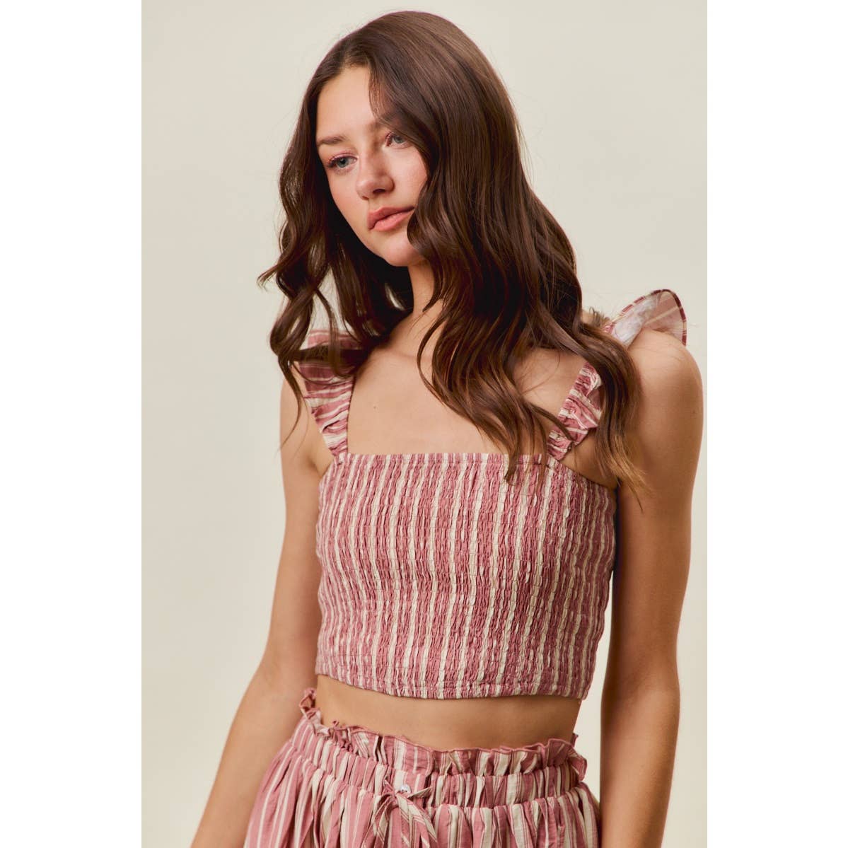 Rose Stripe Smocked Two-Piece Maxi Set