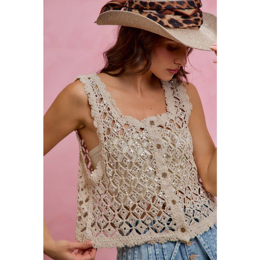 Golden Hour Crochet Sequin Vest