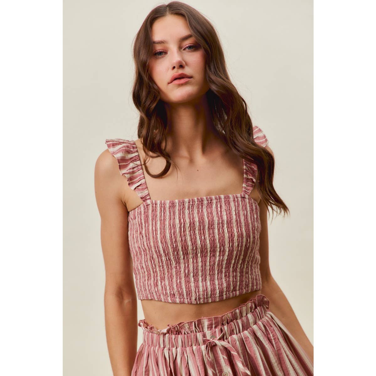 Rose Stripe Smocked Two-Piece Maxi Set