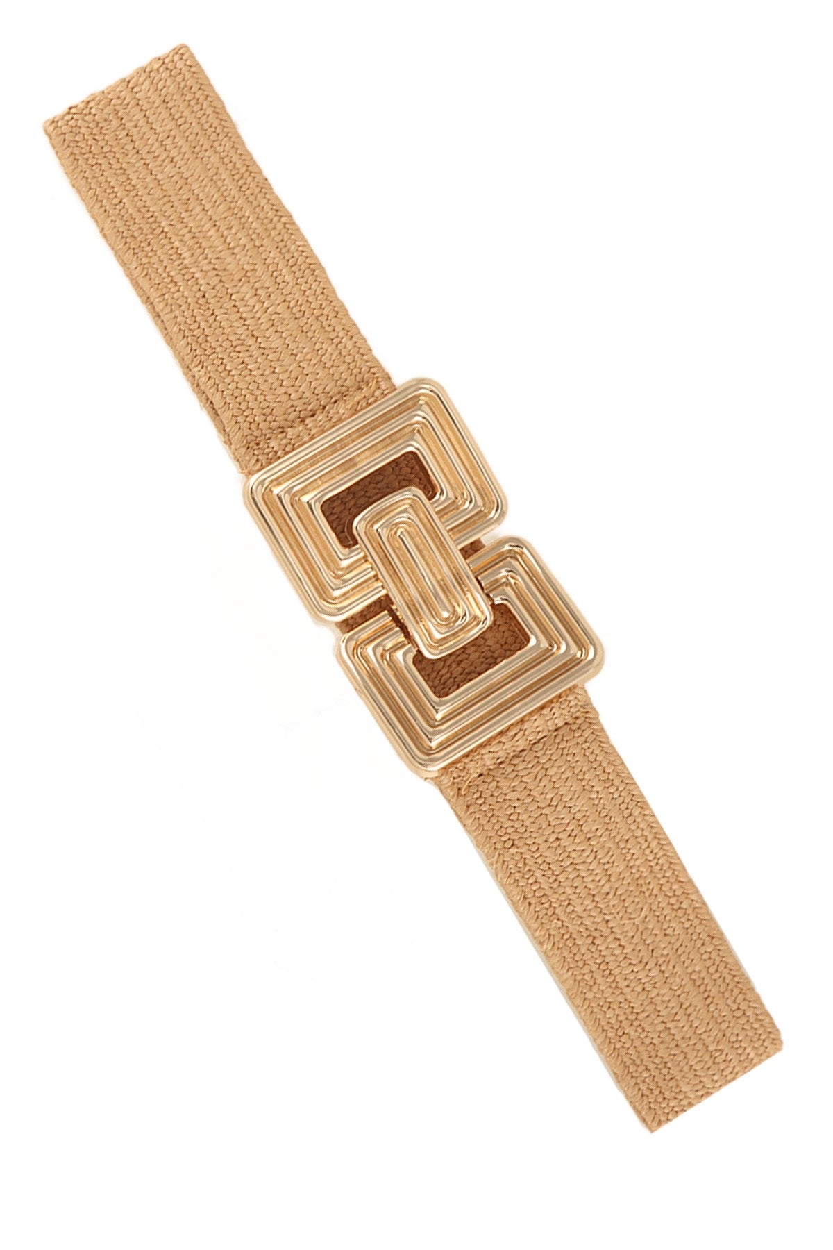 Ribbed Rectangle Buckle Metallic Straw Belt
